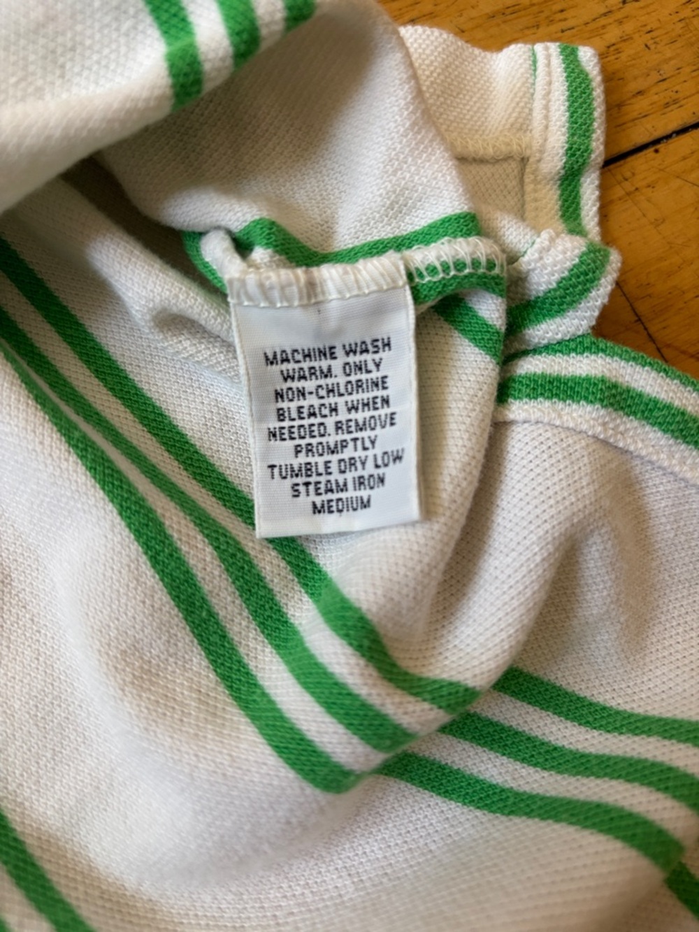 Ralph Lauren White Polo with Green Vertical Stripes - Picture 3 of 7